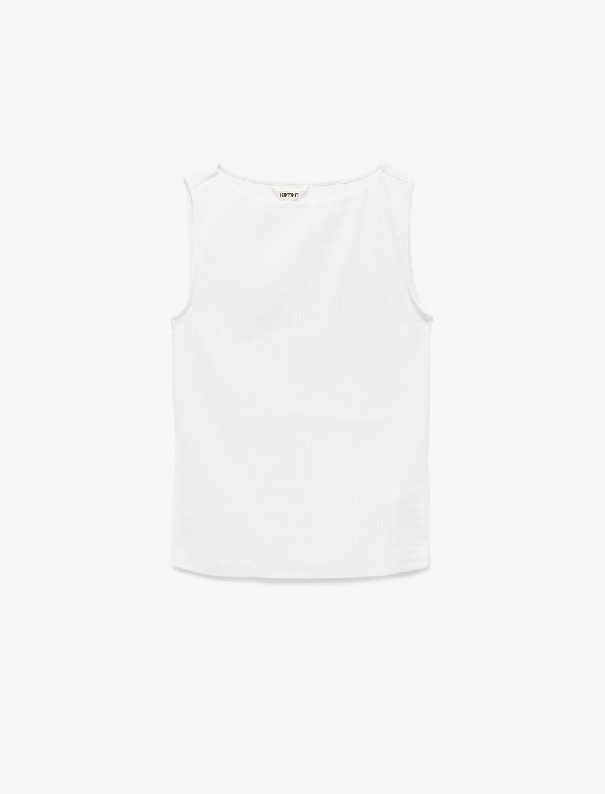 Pamuklu Slim Fit Kolsuz Kayık Yaka Bluz — фото 3