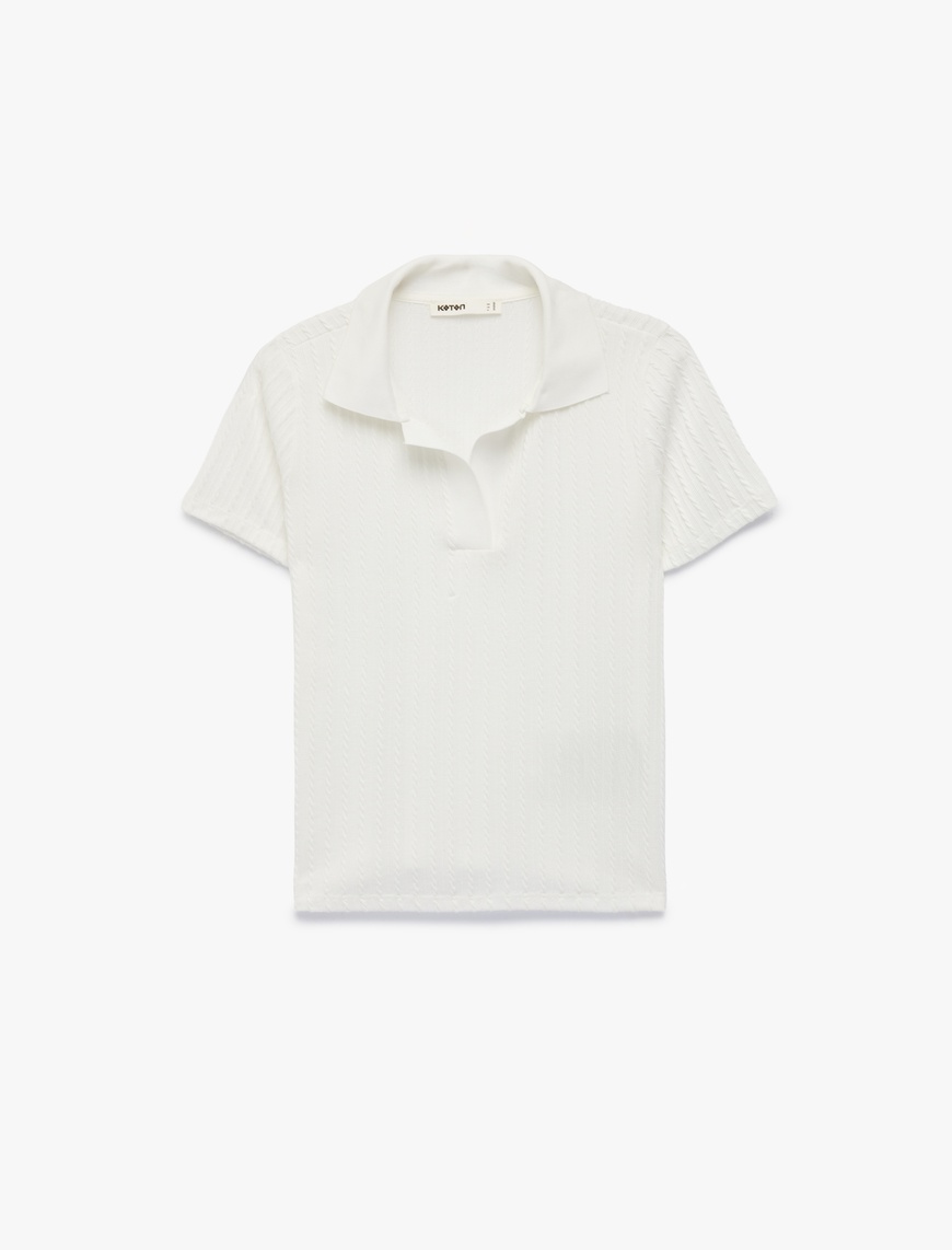 Slim Fit Kısa Kollu Dokulu Polo Yaka Tişört — фото 2
