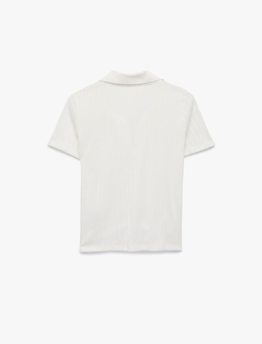 Slim Fit Kısa Kollu Dokulu Polo Yaka Tişört — фото 3