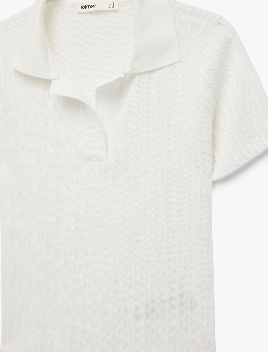Slim Fit Kısa Kollu Dokulu Polo Yaka Tişört — фото 4