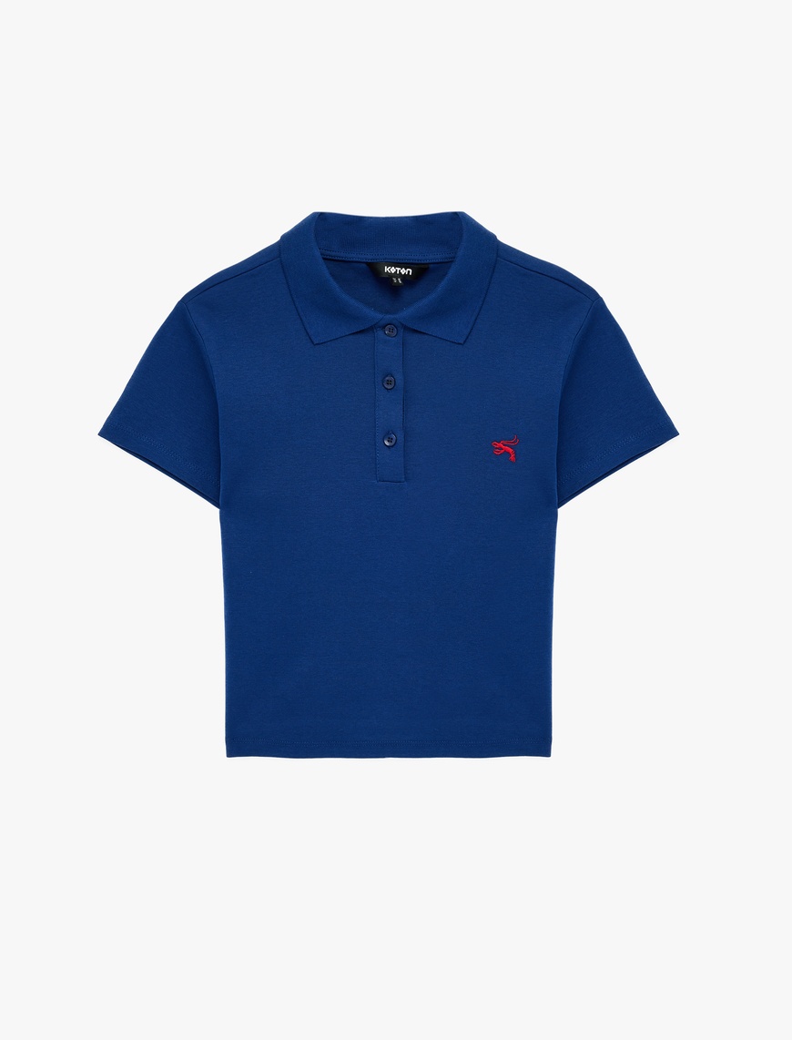 Slim Fit Pamuklu Nakış Detaylı Kısa Kollu Düğmeli Polo Yaka Tişört — фото 4