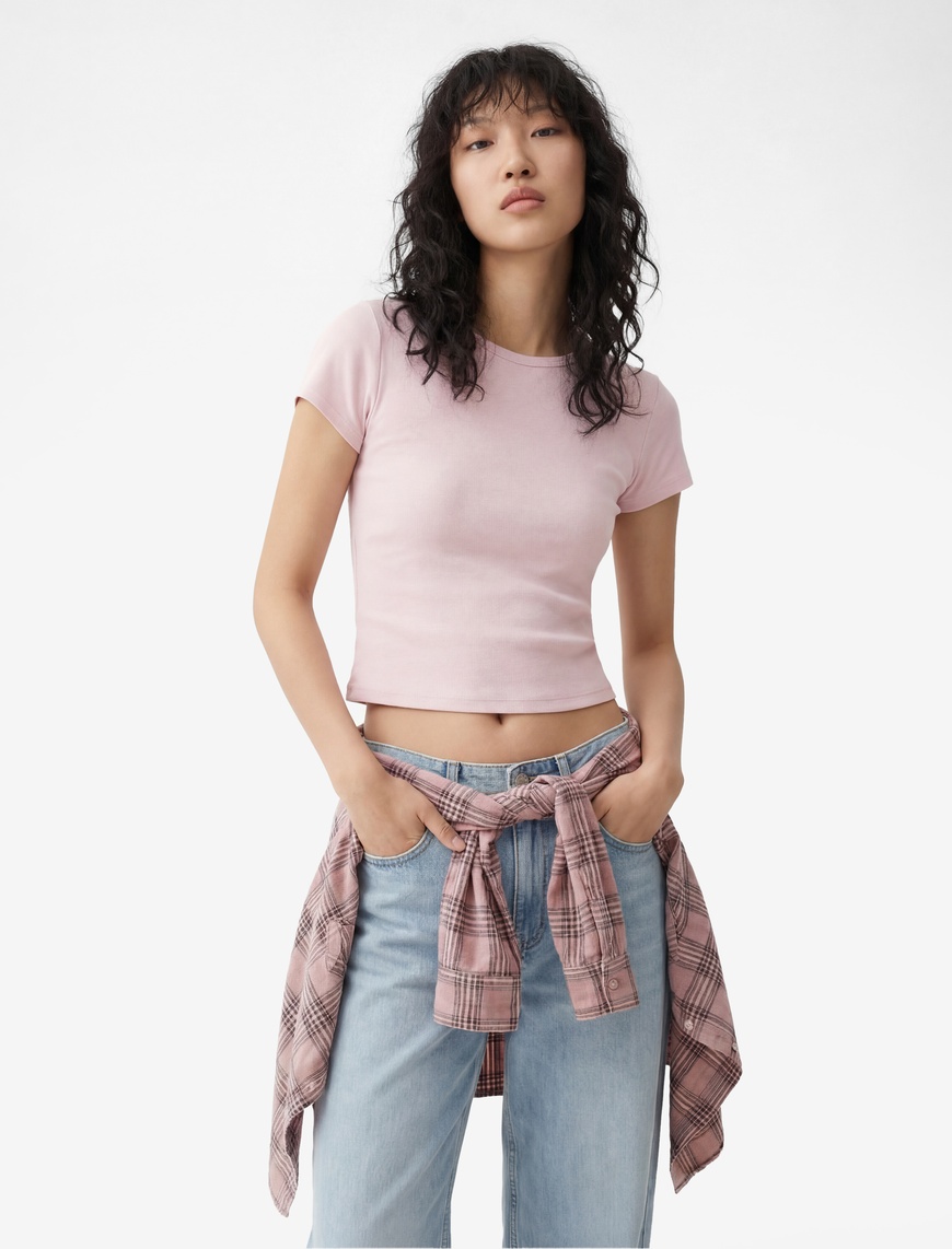 Pamuklu Kısa Kollu Bisiklet Yaka Slim Fit Kaşkorse Tişört — фото 2