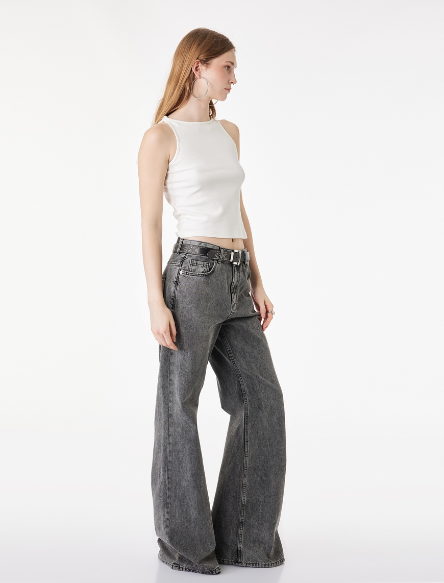 Pamuklu Bisiklet Yaka Slim Fit Kolsuz Bluz — фото 2