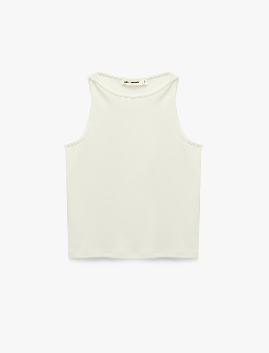 Pamuklu Bisiklet Yaka Slim Fit Kolsuz Bluz — фото 3