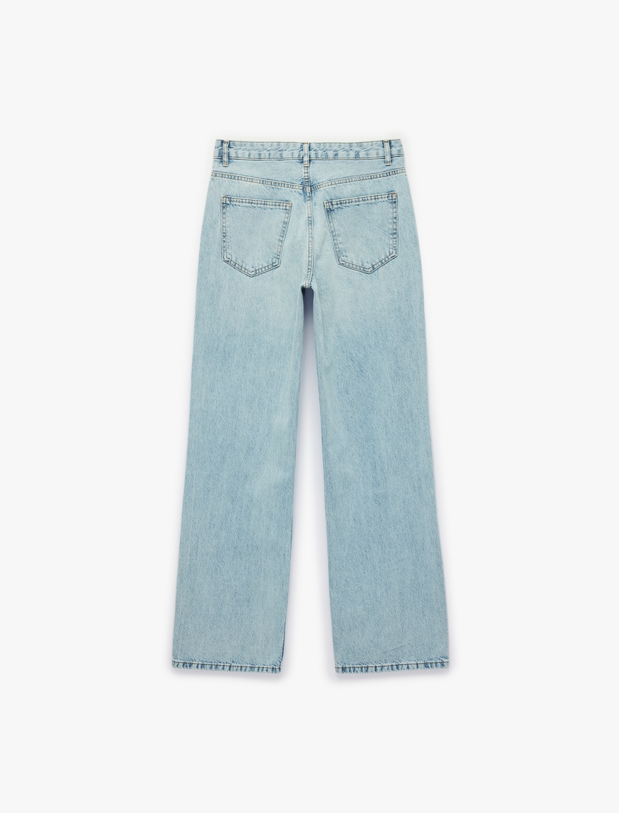 Yüksek Bel Düz Paça Cepli Pamuklu Denim Pantolon - Straight Fit Jeans — фото 6