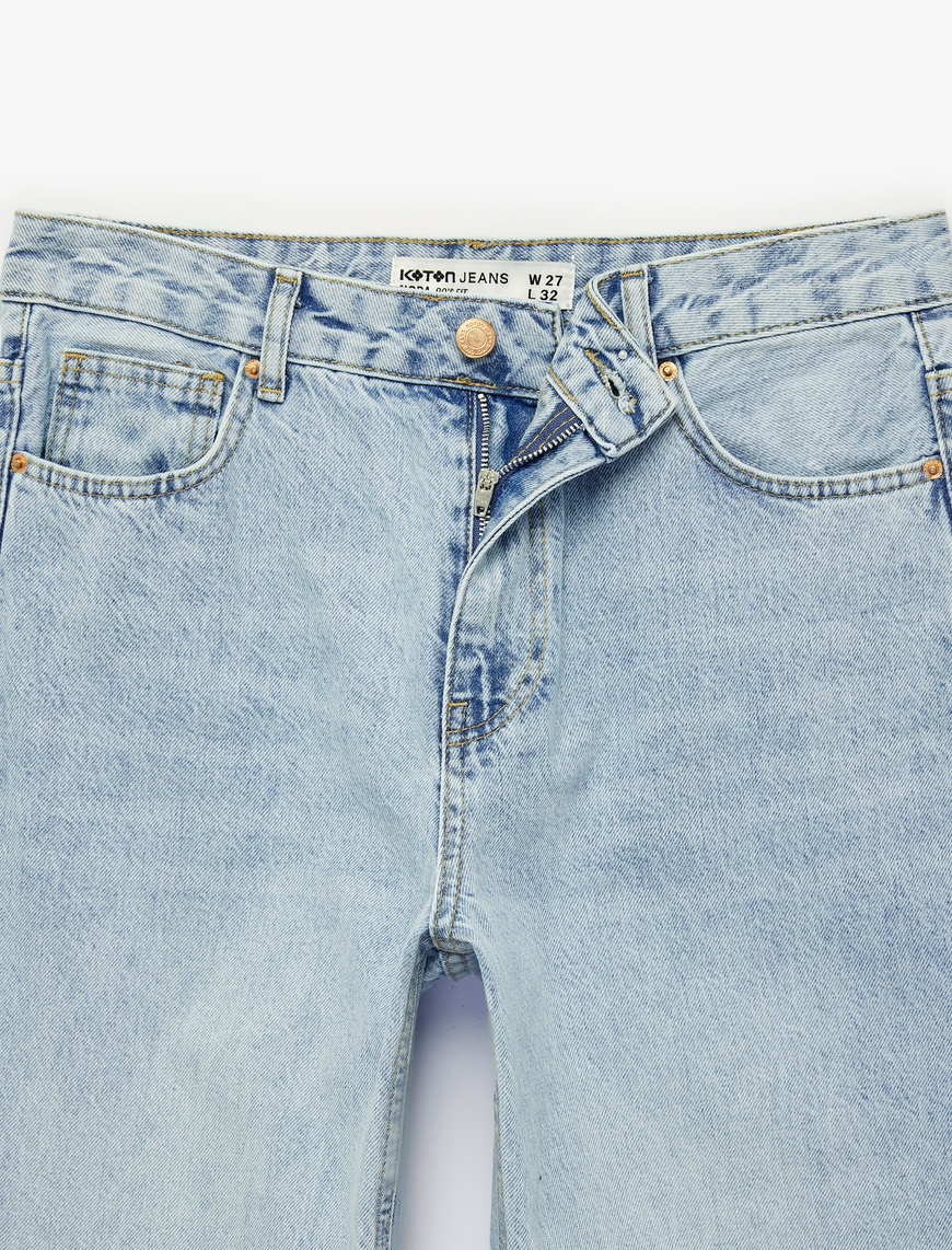 Yüksek Bel Düz Paça Cepli Pamuklu Denim Pantolon - Straight Fit Jeans — фото 7