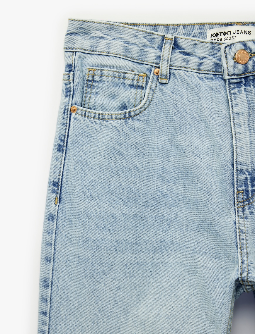 Yüksek Bel Düz Paça Cepli Pamuklu Denim Pantolon - Straight Fit Jeans — фото 8