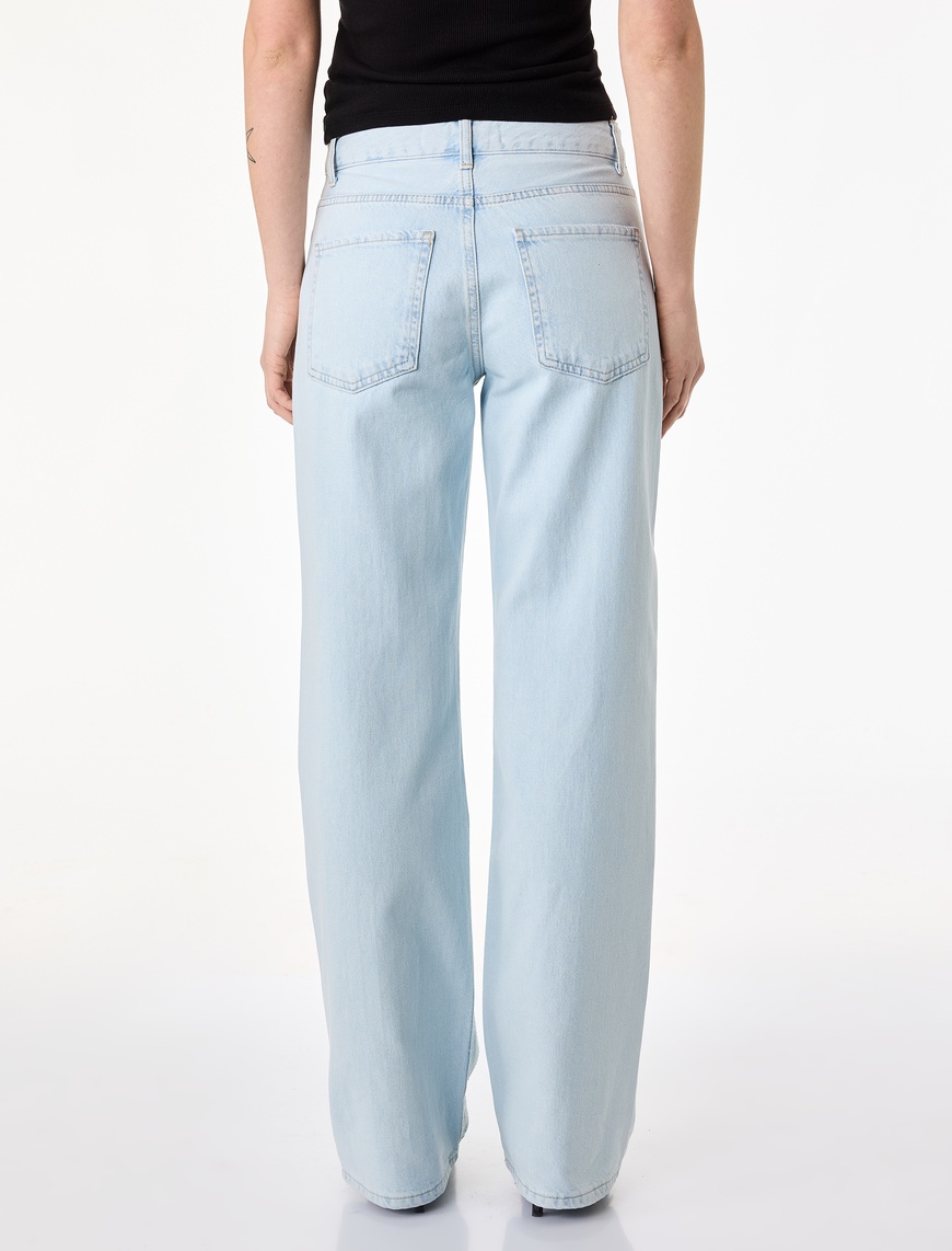 Uzun Düz Paça Normal Bel Cepli Düğmeli Taşlı Denim Pantolon - Longer Straight Fit Jean — фото 4