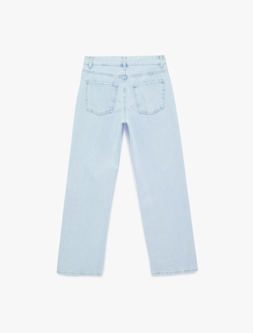 Uzun Düz Paça Normal Bel Cepli Düğmeli Taşlı Denim Pantolon - Longer Straight Fit Jean — фото 6