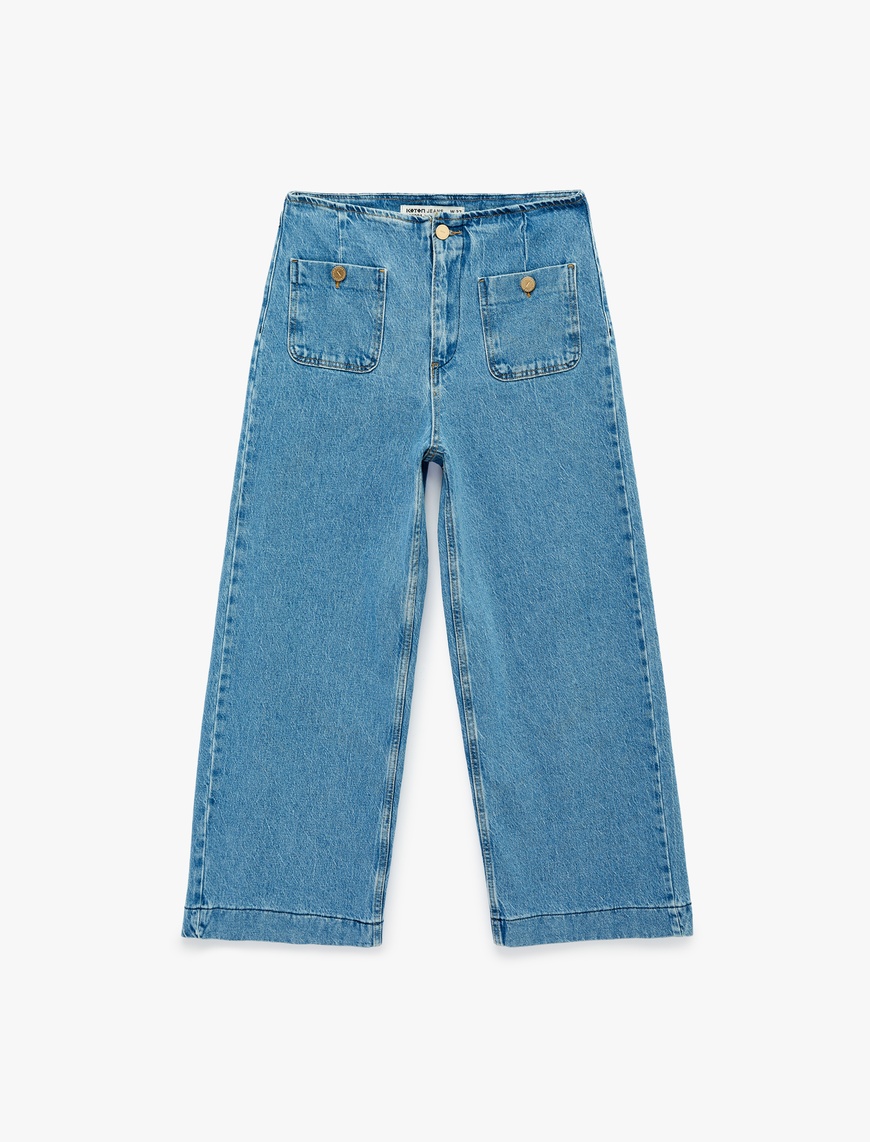 Pamuklu Cepli Normal Bel Culotte Pantolon - Culotte Jeans — фото 3